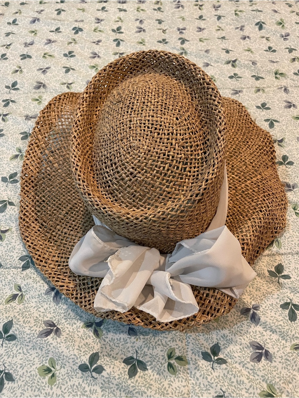 Woven Straw Sun Hat with White Bow